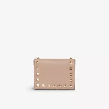 Французский кожаный кошелек Rockstud с клапаном Valentino Garavani, цвет poudre