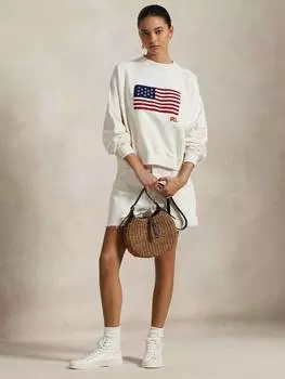 Французский махровый джемпер с логотипом и флагом Ralph Lauren, кремовый/разноцветный