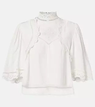 Французский топ с английской вышивкой креп Isabel Marant, белый