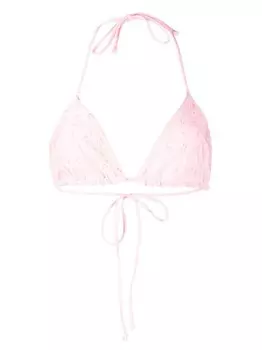 Frankies Bikinis топ бикини с английской вышивкой, розовый