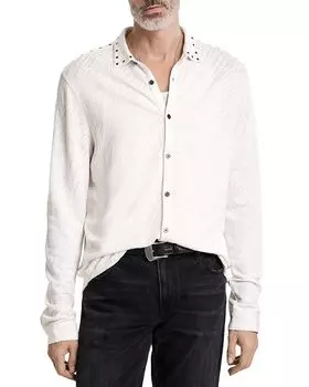 Franz Regular Fit Жаккардовая рубашка с заклепками John Varvatos, белый