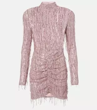 Франжированное плиссированное коктейльное платье с люрексом Rotate, Peachskin