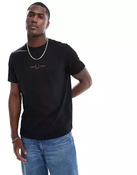 Fred Perry – черная футболка с вышитым рисунком