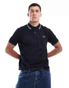 Fred Perry – черная рубашка-поло с контрастной окантовкой и двумя полосками