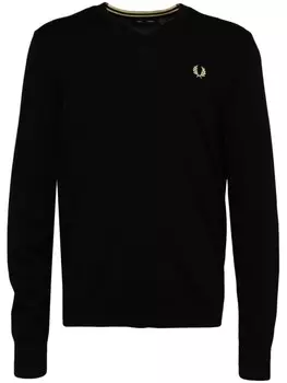 Fred Perry джемпер с V-образным вырезом и вышитым логотипом, черный