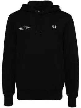 Fred Perry хлопковая толстовка с капюшоном и вышитым логотипом, черный