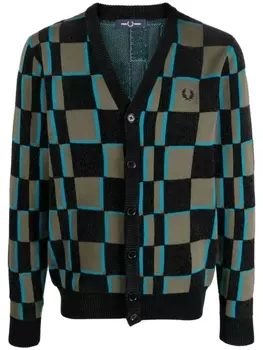 Fred Perry кардиган в клетку с вышитым логотипом, черный