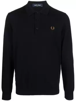 Fred Perry logo-embroidered long-sleeve polo shirt, синий