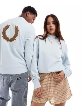 Fred Perry — светло-голубая толстовка унисекс с высоким воротником и лавровым венком
