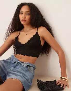 Free People Амина рюшами бюстгальтер-бралетт черного цвета