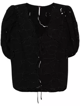 Free People блузка с короткими рукавами и цветочной вышивкой, черный