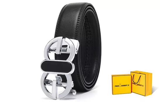 FREE RABBIT Ремень из коровьей кожи с ослепительно-цветной гладкой пряжкой и принтом, черный, ширина: 3,5 см