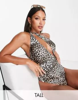 Free Society Tall — купальник на одно плечо с животным принтом и вырезом