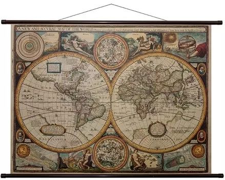 Фрейтаг и Берндт, старинная настенная карта мира Freytag&Berndt