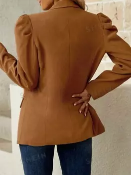 Frenchy Блейзер больших размеров с шалевым воротником и пышными рукавами Shein, коричневый