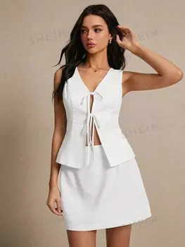 Frenchy, Однотонный Комплект из топа и юбки большого размера для женщин, Летняя одежда, белое свадебное платье из двух частей для женщин Shein, белый