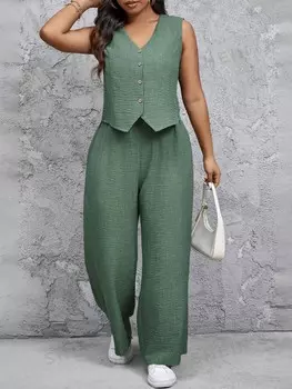 Frenchy Повседневный комплект из 2 предметов большого размера с жилетом Shein, зеленый