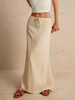 Frenchy: Женская осенняя одежда больших размеров, юбка на талии с завязками Простые однотонные цвета для женщин Shein, хаки