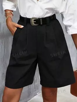 Frenchy Женские однотонные повседневные шорты больших размеров для повседневной носки Женские шорты Shein, черный