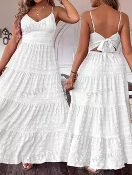 Frenchy Женское летнее Однотонное многослойное Длинное платье на бретельках с рюшами и подолом размера плюс Shein, белый