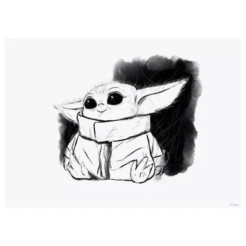 Фреска Komar Mandalorian The Child Sweet I, черно-белый