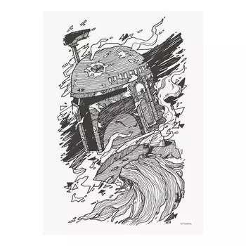 Фреска Komar Star Wars Boba Fett Drawing, черно-белый