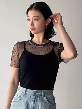 FRIFUL Дизайнерская женская сетчатая лоскутная рубашка с коротким рукавом, прозрачная мода на весну и лето, черный цвет