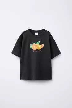 Фруктовая футболка ZARA, цвет Dark anthracite