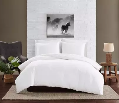 FRYE — Хлопковый джинсовый комплект из 3 предметов с пуховым одеялом и накидкой Queen — Модный комплект постельного белья — Белый, White