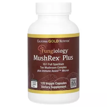 Fungiology MushRex Plus Грибной комплекс полного спектра Сертифицированный органический стимулятор иммунитета Micron 120 растительных капсул California Gold Nutrition