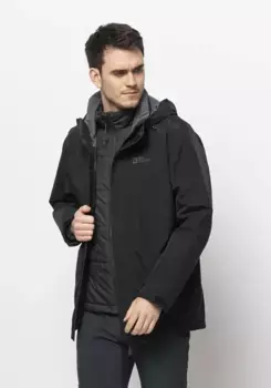 Функциональная куртка 3-в-1 Jack Wolfskin "BERGLAND 3IN1 JKT M", с капюшоном, черный