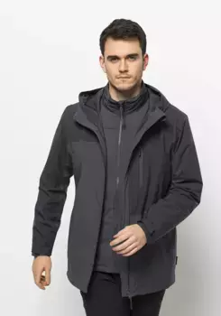 Функциональная куртка 3-в-1 Jack Wolfskin "FELDBERG 3IN1 JKT M" (2 шт.), с капюшоном, цвет Ebony