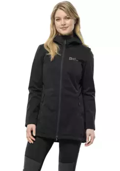 Функциональная куртка Jack Wolfskin "WINDHAIN COAT W", с капюшоном, простого дизайна, черный