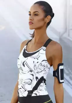 Функциональная рубашка LASCANA ACTIVE "Белый мрамор", на скрещенных бретелях, черный