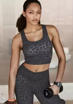 Функциональная рубашка LASCANA ACTIVE с леопардовым узором и широкими бретелями, антрацит