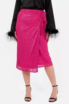 Функциональная юбка миди с запахом и пайетками Lovedrobe, розовый