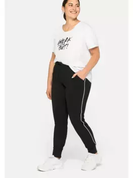 Функциональные брюки Sheego "больших размеров" с контрастной окантовкой и манжетами, черный