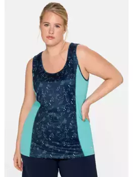 Функциональный топ Sheego "больших размеров" с контрастными вставками по бокам, цвет Aqua Bedruckt