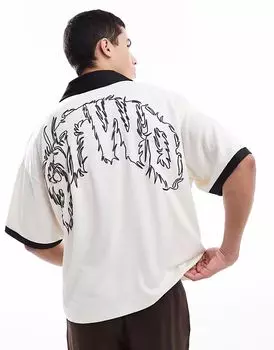 Футбольное поло Pull&Bear STWD с графическим принтом белого цвета