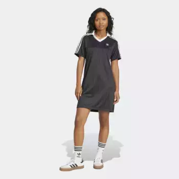 Футбольное жаккардовое платье Adidas с V-образным вырезом Adicolor, чёрный