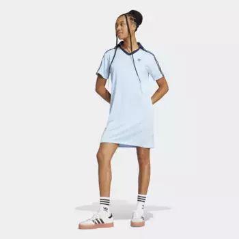 Футбольное жаккардовое платье Adidas с V-образным вырезом Adicolor, синий