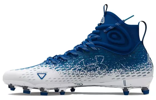 Футбольные бутсы мужские высокие королевские синие/белые Under Armour