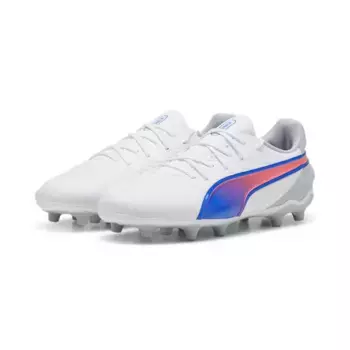Футбольные кроссовки PUMA "KING MATCH FG/AG JR", цвет Puma White-Bluemazing-Flat Light Gray