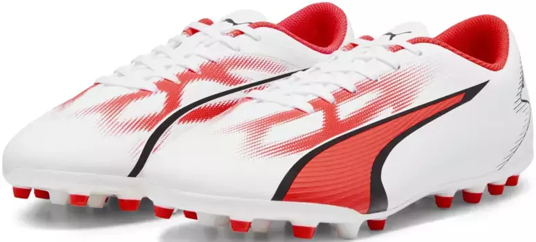 Футбольные кроссовки PUMA "ULTRA PLAY MG", цвет Puma White- Puma Black-Fire Orchid