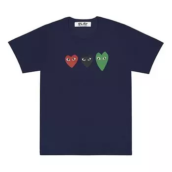 Футболка 3 hearts short sleeves tee 'navy' Comme Des Garcons Play, синий