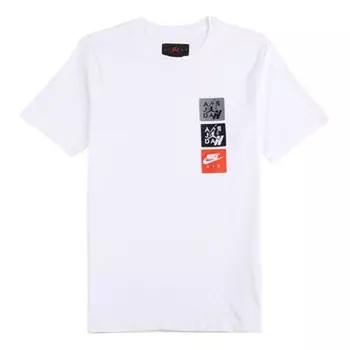 Футболка 4 традиционные тканые этикетки футболка Air Jordan, белый