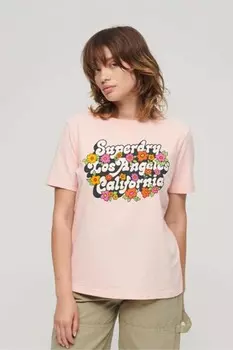 Футболка 70-х годов с рукописным логотипом в цветочных мотивах Superdry, розовый