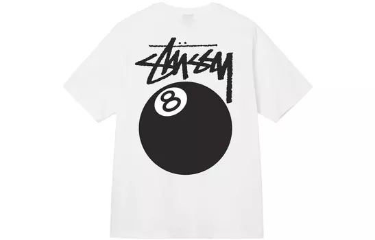 Футболка 8 Ball белая Stussy, серый