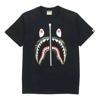Футболка A Bathing Ape Half Zip Shark Face Tee 'Black Green'