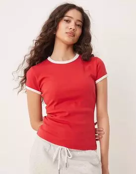 Футболка Abercrombie & Fitch облегающего кроя в рубчик красного цвета